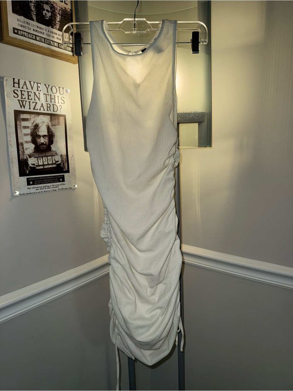 Forever 21 Ivory Sleeveless Ruched Midi Dress